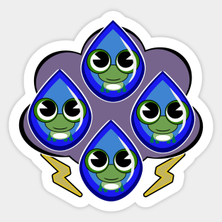 Raining Kawaii Frogs, Thunderstorm Rain Fall Sticker